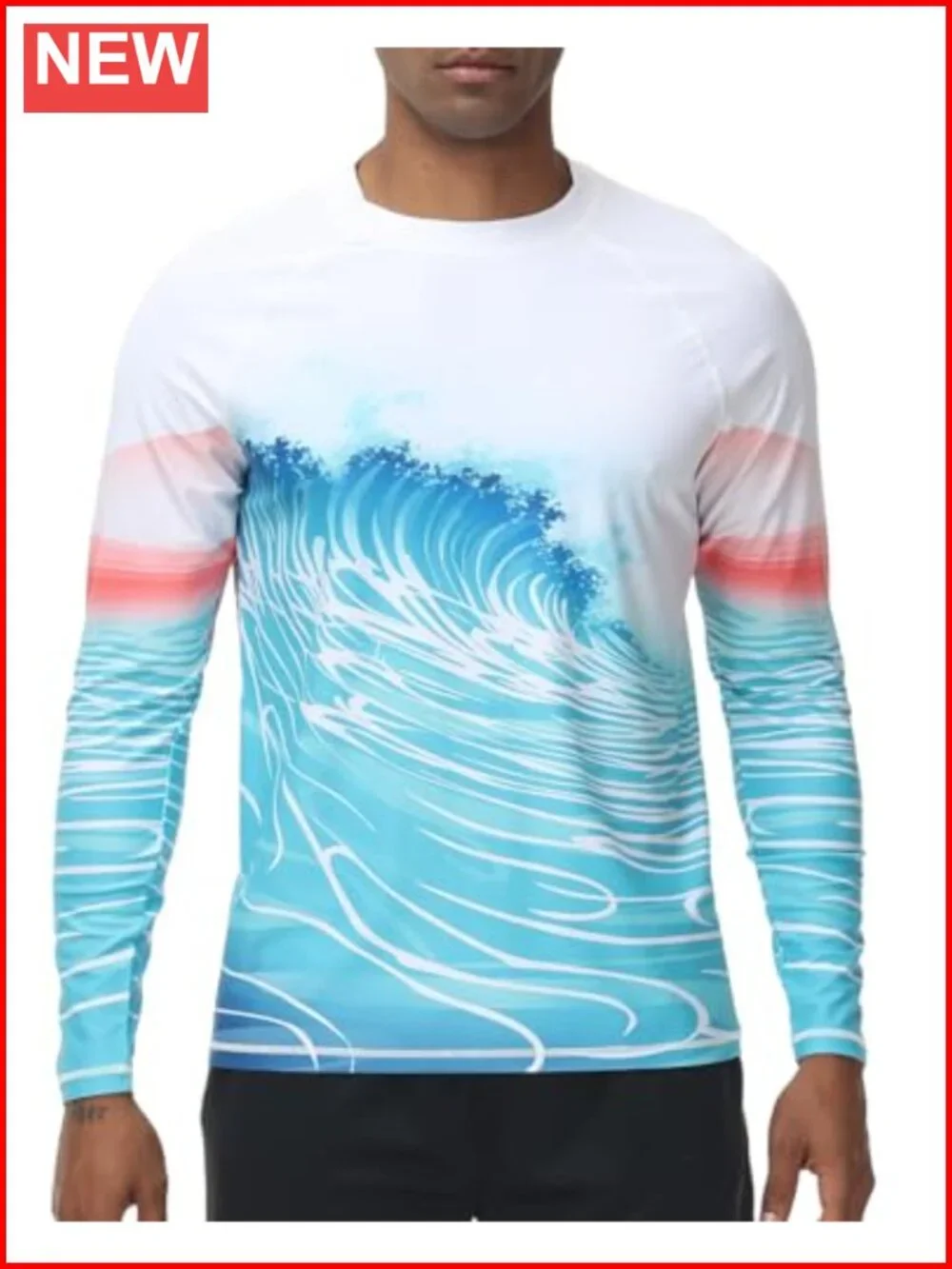 Men's UPF 50+ Long Sleeve Rash Guard Swim Shirt Quick Dry 4-Way Stretch